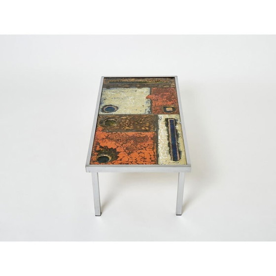 Image 1 of Vintage ceramic and steel coffee table by Robert and Jean Cloutier, 1950