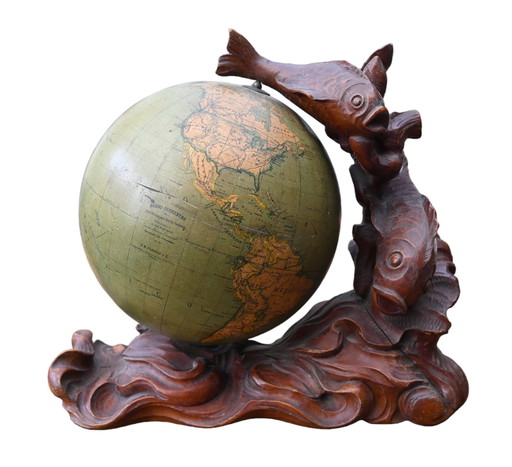 Globe italien G.b. Paravia & C, base richement sculptée 1946