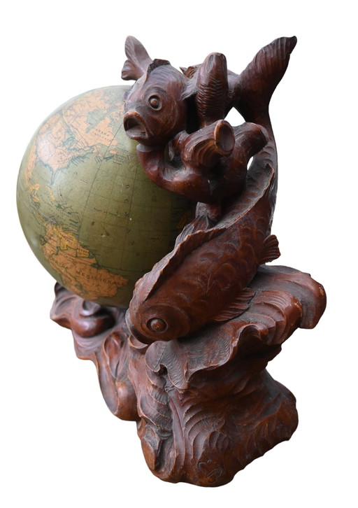 Globe italien G.b. Paravia & C, base richement sculptée 1946