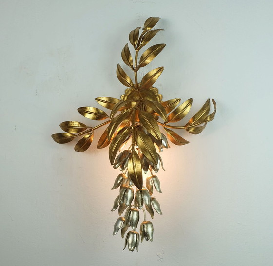 Image 1 of hans koegl vintage florentine LAMPADA DA PARETE applique metallo pioggia d'oro stile hollywood regency