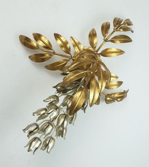 hans koegl vintage florentine WALL LAMP applique metal pioggia d'oro hollywood regency style