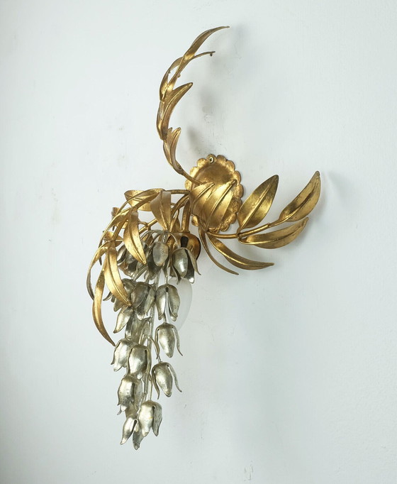 Image 1 of hans koegl vintage florentine LAMPADA DA PARETE applique metallo pioggia d'oro stile hollywood regency
