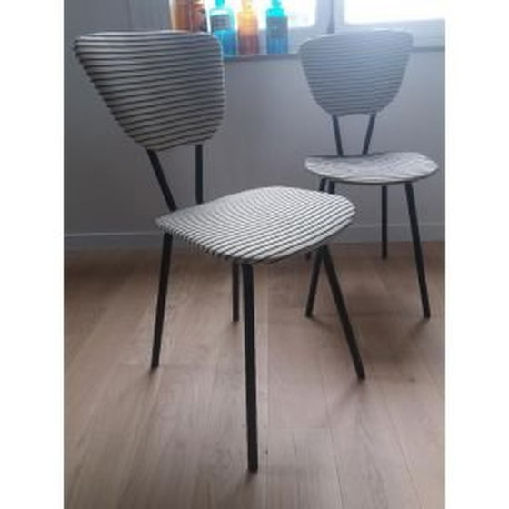 Image 1 of Set di 2 sedie vintage con motivi a righe, Francia, anni '50
