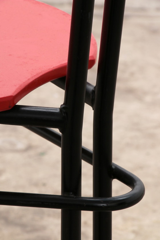 Image 1 of Chaises de table de salle à manger postmoderne avec assise rouge - Lot de 6