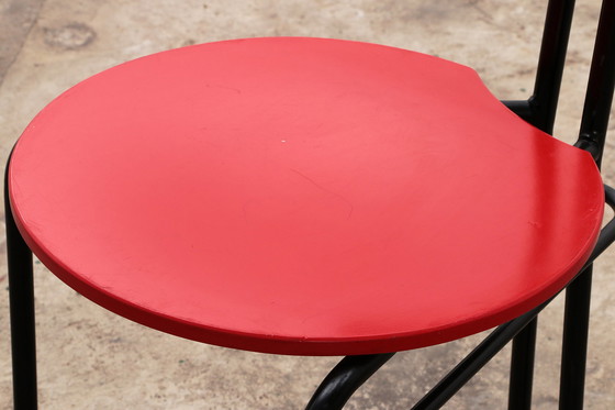 Image 1 of Chaises de table de salle à manger postmoderne avec assise rouge - Lot de 6