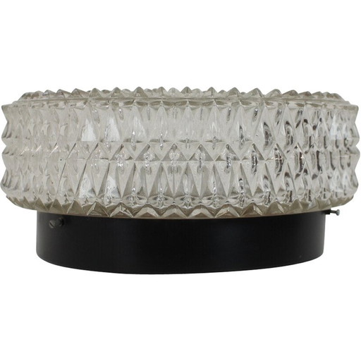 Vintage metal and glass ceiling lamp, Czechoslovakia 1970s