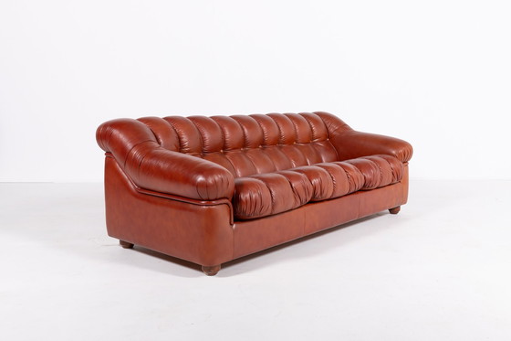 Image 1 of Sculptural Italian Modern three seat leather sofa, 1970’s