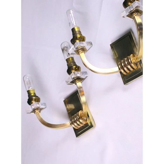 Image 1 of Pair Maison Lunel Neoclassical Art-Deco Bronze Sconces, France, 1950S