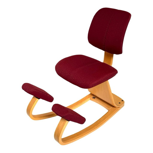 Peter Opsvik - Stokke - Thatsit (Design Form 1991) Ergonomically Shaped Rocking Chair - Light Oak and Red Upholstery