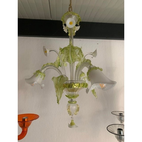Image 1 of Vintage Floral Green Leaves And Milky "Calle" Chandelier