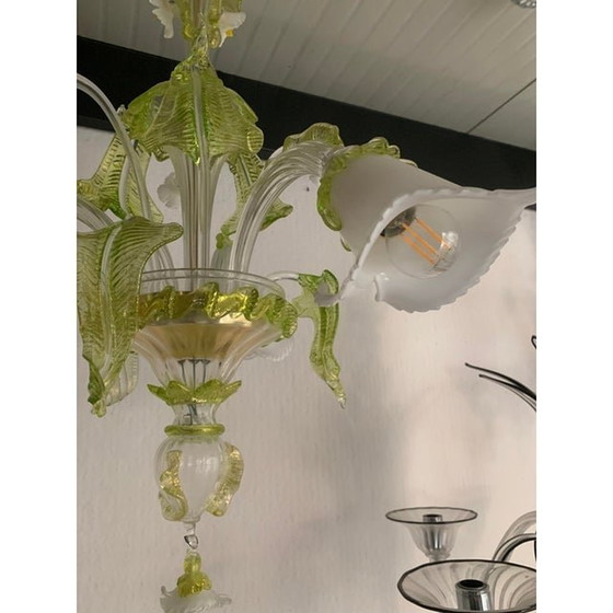 Image 1 of Vintage Floral Green Leaves And Milky "Calle" Chandelier