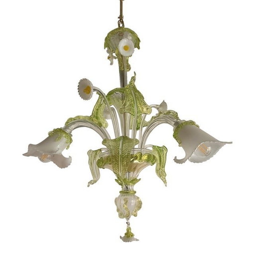 Vintage Floral Green Leaves And Milky "Calle" Chandelier