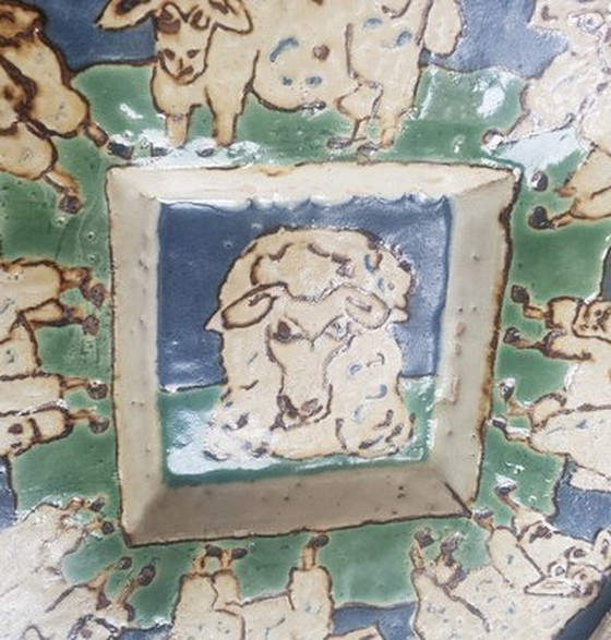 Image 1 of Rectangular Ceramic Mural With Sheep, 1980S