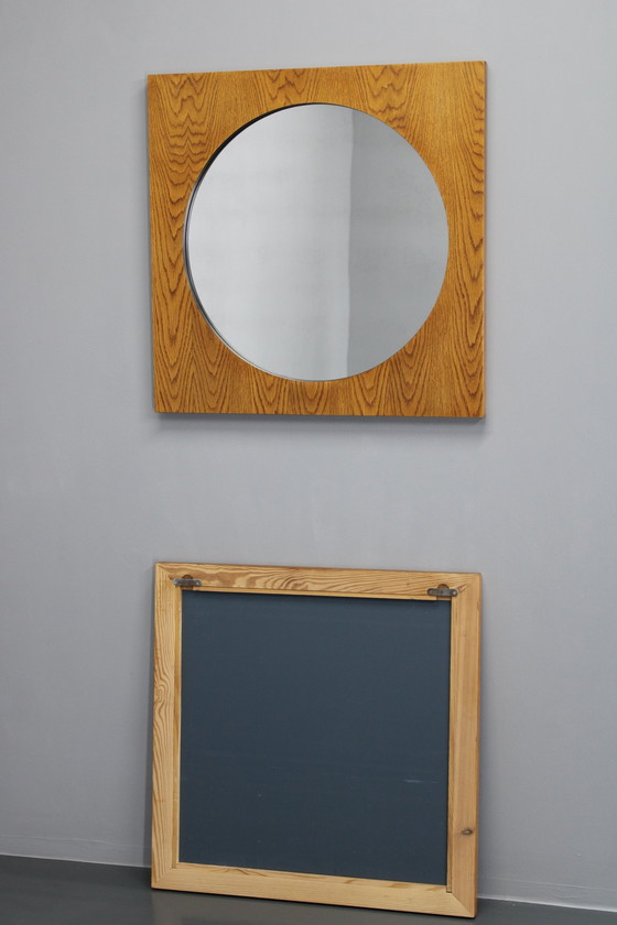 Image 1 of 1970S Pair Of Oak Large Square Mirrors, Czechoslovakia