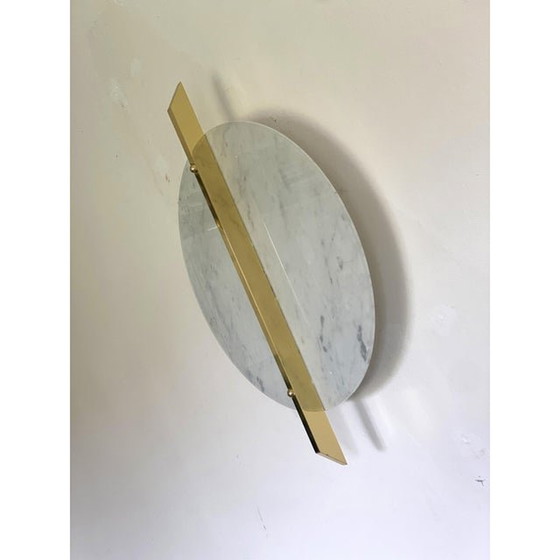 Image 1 of Italian Wall Light In White Carrara Marble Disc And Brass Metal Frame By Simoeng