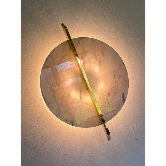 Image 1 of Italian Wall Light In White Carrara Marble Disc And Brass Metal Frame By Simoeng