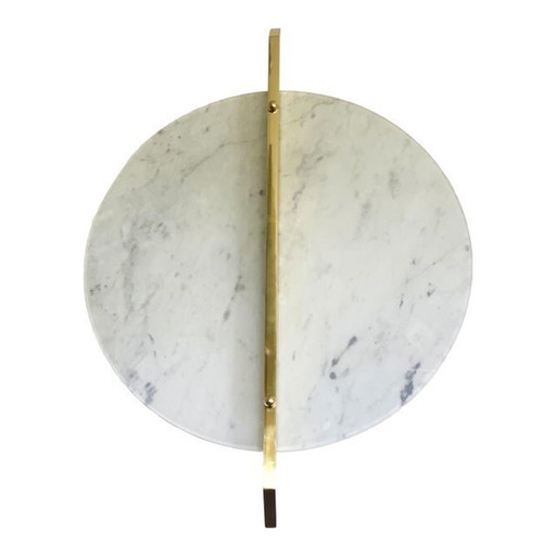 Italian Wall Light In White Carrara Marble Disc And Brass Metal Frame By Simoeng