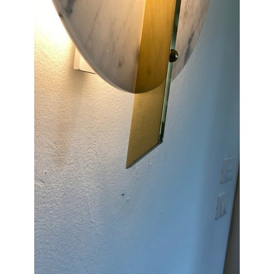 Image 1 of Italian Wall Light In White Carrara Marble Disc And Brass Metal Frame By Simoeng