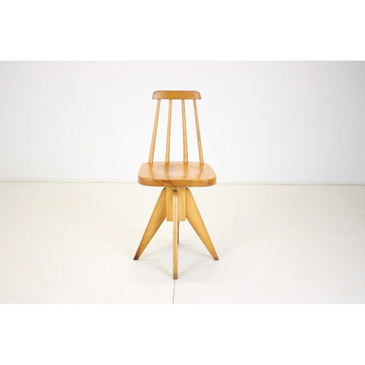 Mid century wood revolving armchair, Czechoslovakia 1970s