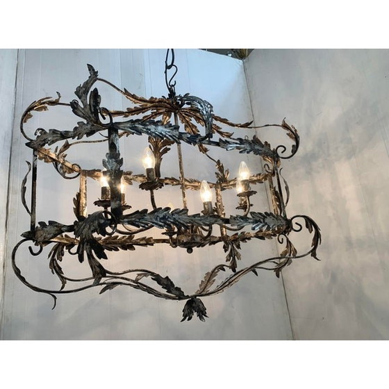 Image 1 of Florentine Art Silver + Argilla Metal Wrought Iron Chandelier Made In Italy