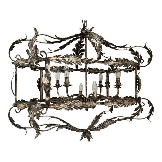 Image 1 of Florentine Art Silver + Argilla Metal Wrought Iron Chandelier Made In Italy