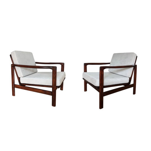 Pair of vintage Grey B-7752 beechwood armchairs by Zenon Bączyk for Swarzędzkie Fabryki Mebli, Poland 1960