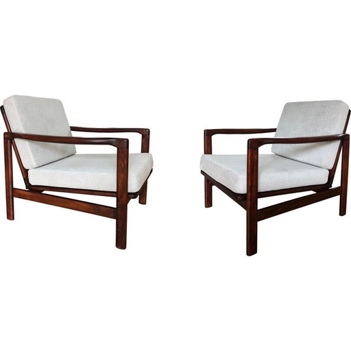 Pair of vintage Grey B-7752 beechwood armchairs by Zenon Bączyk for Swarzędzkie Fabryki Mebli, Poland 1960