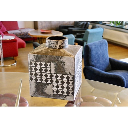 Jarrón de cerámica cuadrado vintage, Alemania, década de 1950