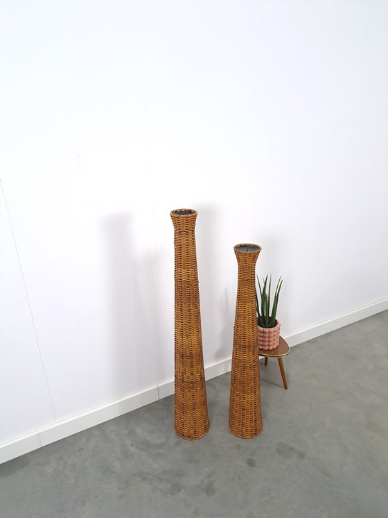 Image 1 of Set High Rattan Candle Candlestick