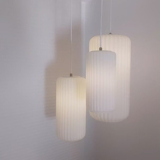 Image 1 of Louis Kalff Philips Triple Pendant Opaline