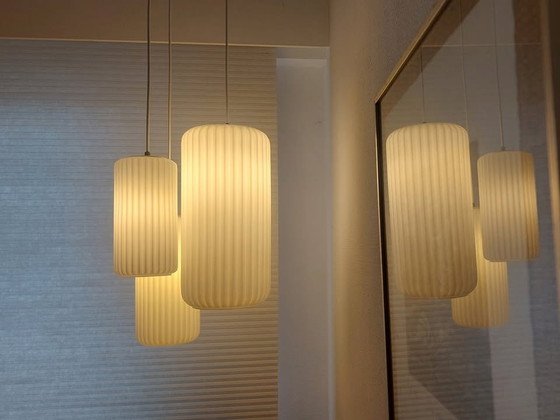 Image 1 of Louis Kalff Philips Triple Pendant Opaline