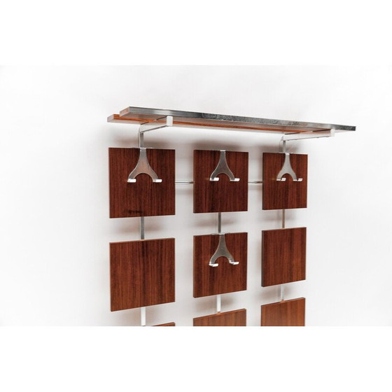 Image 1 of Vintage walnut wall coat rack with chrome hooks, 1960