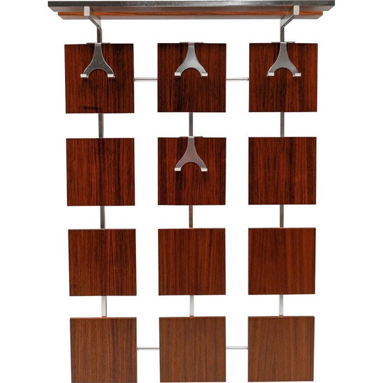 Image 1 of Vintage walnut wall coat rack with chrome hooks, 1960