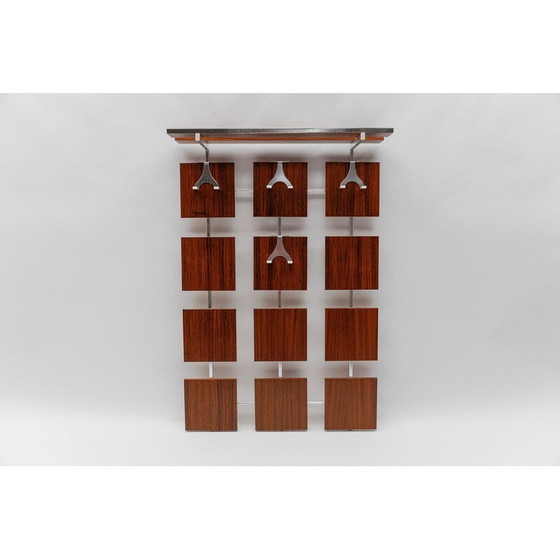 Image 1 of Vintage walnut wall coat rack with chrome hooks, 1960