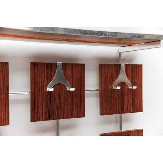 Image 1 of Vintage walnut wall coat rack with chrome hooks, 1960
