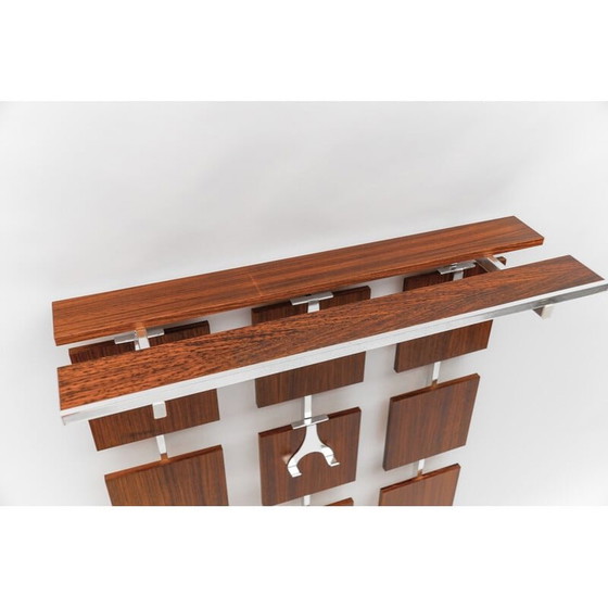 Image 1 of Vintage walnut wall coat rack with chrome hooks, 1960