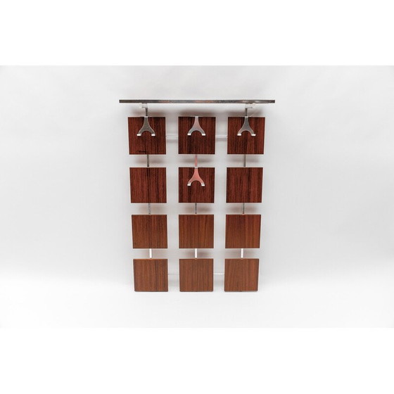 Image 1 of Vintage walnut wall coat rack with chrome hooks, 1960
