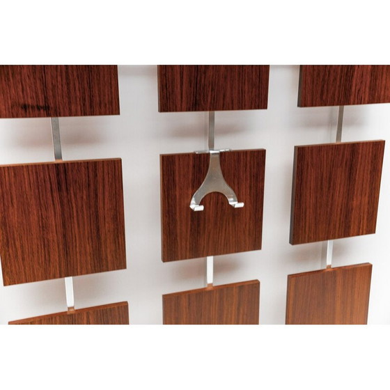 Image 1 of Vintage walnut wall coat rack with chrome hooks, 1960