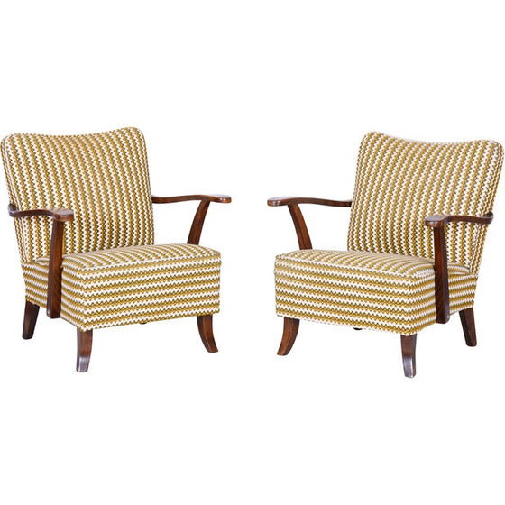 Image 1 of Pair of vintage Art Deco armchairs in solid beech, Czechoslovakia 1920