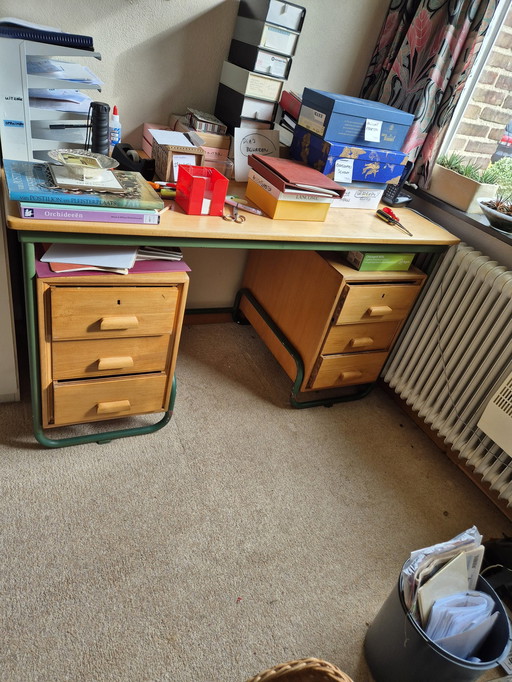 Vintage Schoolmaster Desk With Tubular Frame