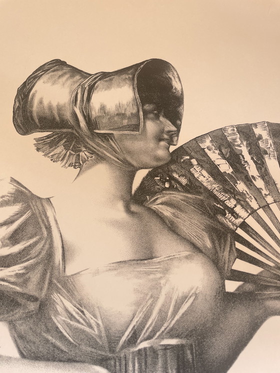 Image 1 of Uknown, Lithography, Lady with Fan, 