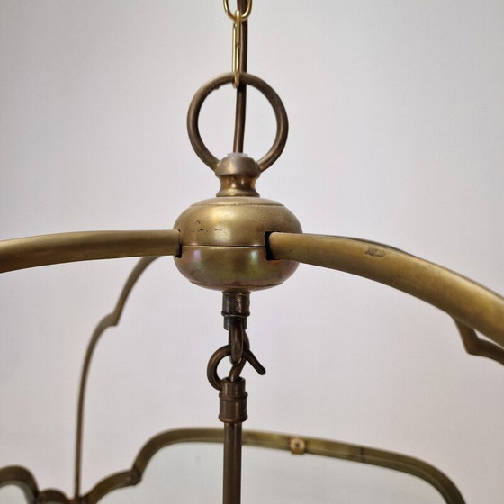 Image 1 of Pair of vintage brass and glass French hall lanterns