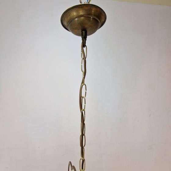 Image 1 of Pair of vintage brass and glass French hall lanterns