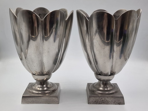 Pair of large vases in tulip model, marked