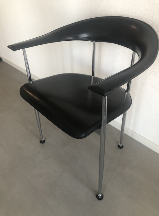 6 Black Leather Fasem P 40 Dining Chairs With Chrome Legs