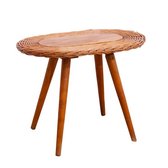 Image 1 of Vintage rattan stool by Jan Kalous for Úluv, Czechoslovakia 1960