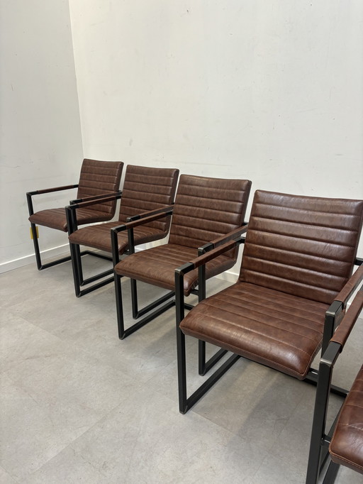 Set Of 6 "Sturdy" Dining Chairs In Leather