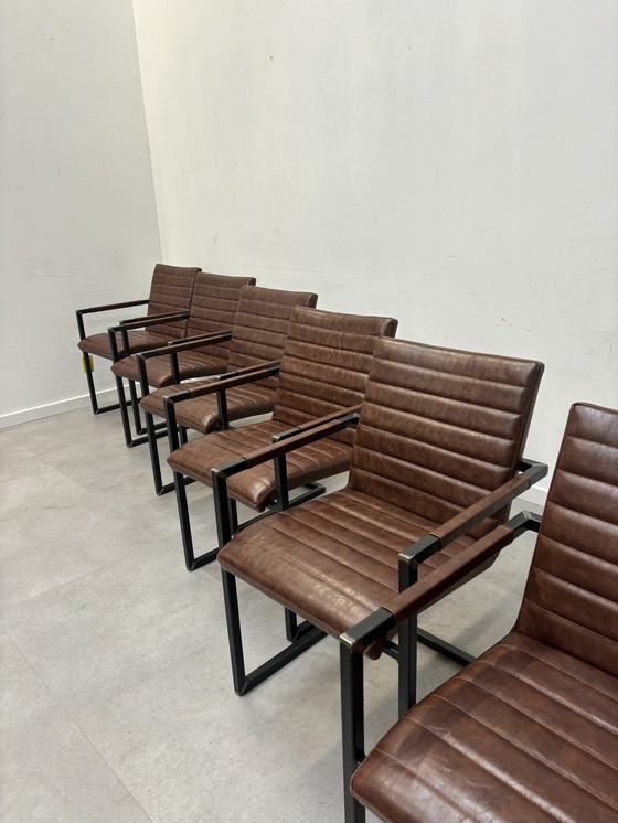 Image 1 of Set Of 6 "Sturdy" Dining Chairs In Leather