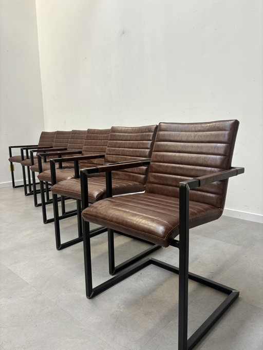 Set Of 6 "Sturdy" Dining Chairs In Leather