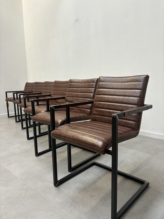 Image 1 of Set Of 6 "Sturdy" Dining Chairs In Leather